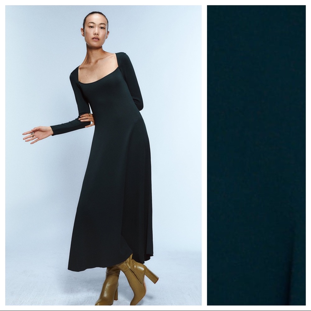 NWT. Zara Green Knit A-line Maxi Dress. Size S.